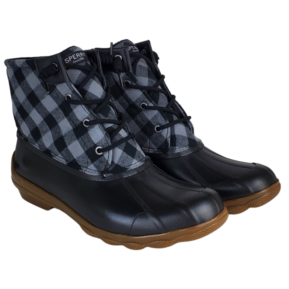 New Sperry syren gulf buffalo check black winter rain snow duck boots outdoor - Picture 7 of 15